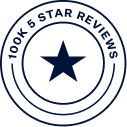 Circular logo with a star and '100k Star Reviews' text on a white background